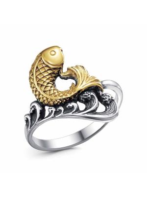 Кольцо серебро 925 пробы, покрытие - оксидирование, выборочное золочение, без вставок