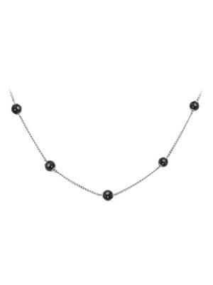 Колье бижутерия, покрытие - серебрение, вставка - гематит