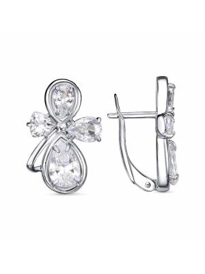 Серьги бижутерия, покрытие - платинирование, вставка - фианит (недрагоценный камень)