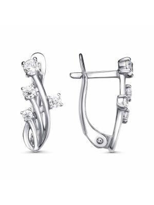 Серьги бижутерия, покрытие - платинирование, вставка - фианит (недрагоценный камень)