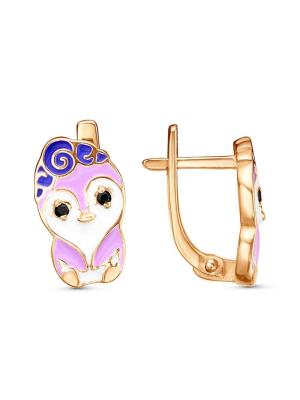 Серьги серебро 925 пробы, покрытие - золочение, отделка - эмаль, вставка - фианит (недрагоценный камень)