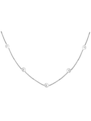 Колье серебро 925 пробы, покрытие - родирование, вставка - имитация жемчуга