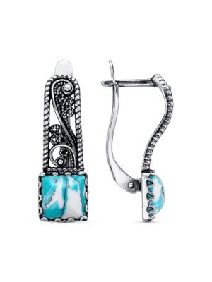 Серьги серебро 925 пробы, покрытие - оксидирование, вставка - искусственный кахолонг