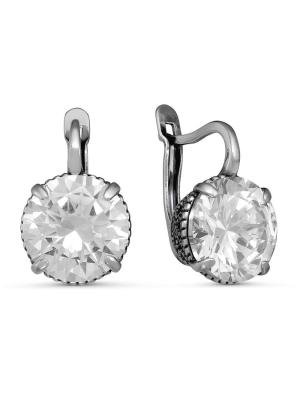 Серьги серебро 925 пробы, покрытие - оксидирование, вставка - фианит (недрагоценный камень)