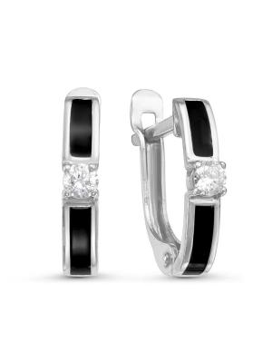 Серьги серебро 925 пробы, покрытие - родирование, отделка - эмаль, вставка - фианит (недрагоценный камень)