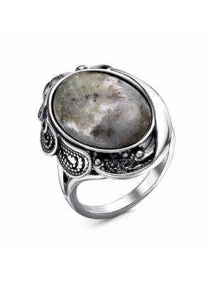 Кольцо серебро 925 пробы, покрытие - оксидирование, вставка - везувиан