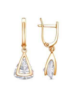 Серьги серебро 925 пробы, покрытие - золочение, вставка - фианит (недрагоценный камень)