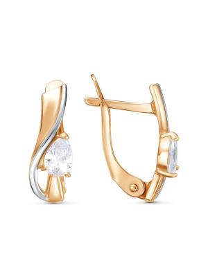 Серьги серебро 925 пробы, покрытие - золочение, выборочное родирование, вставка - фианит (недрагоценный камень)