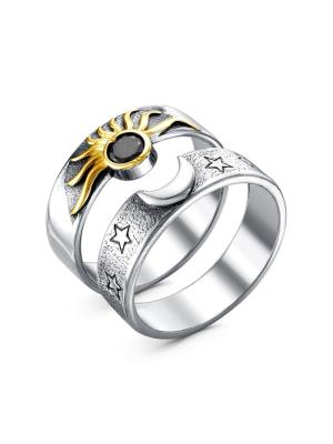 Кольцо бижутерия, покрытие - серебрение с оксидированием, выборочное золочение, вставка - фианит (недрагоценный камень)