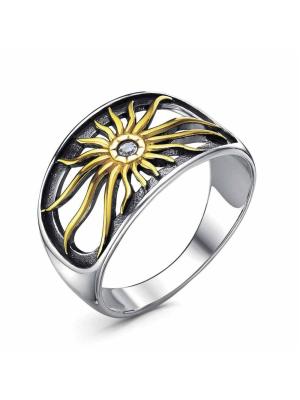 Кольцо бижутерия, покрытие - серебрение с оксидированием, выборочное золочение, вставка - стекло ювелирное preciosa