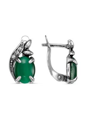 Серьги бижутерия, покрытие - серебрение с оксидированием, вставка - искусственный кошачий глаз , стекло ювелирное preciosa