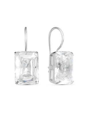 Серьги серебро 925 пробы, покрытие - родирование, вставка - фианит (недрагоценный камень)