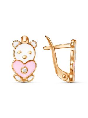 Серьги серебро 925 пробы, покрытие - золочение, отделка - эмаль, вставка - фианит (недрагоценный камень)