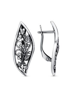 Серьги бижутерия, покрытие - серебрение с оксидированием, без вставок