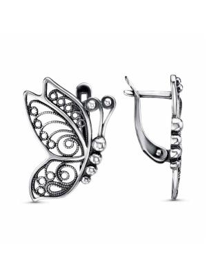 Серьги бижутерия, покрытие - серебрение с оксидированием, без вставок