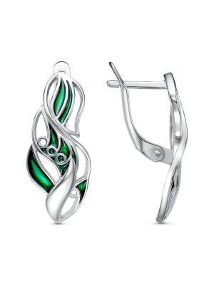 Серьги бижутерия, покрытие - платинирование, отделка - эмаль, без вставок