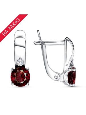 Серьги серебро 925 пробы, покрытие - родирование, вставка - гранат (полудрагоценный камень), фианит (недрагоценный камень)