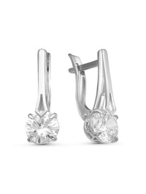 Серьги серебро 925 пробы, покрытие - родирование, вставка - фианит (недрагоценный камень)