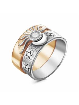 Кольцо серебро 925 пробы, покрытие - золочение, оксидирование, родирование, вставка - фианит (недрагоценный камень)