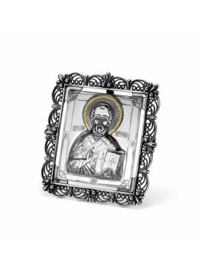 Икона"николай чудотворец" серебро 925 пробы, покрытие - оксидирование, выборочное золочение, без вставок