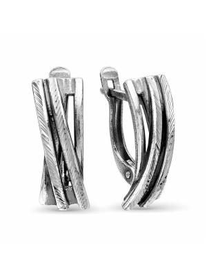 Серьги серебро 925 пробы, покрытие - оксидирование, отделка - алмазная грань, без вставок