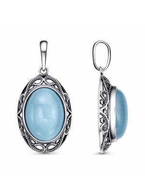 Подвеска серебро 925 пробы, покрытие - оксидирование, вставка - искусственный кошачий глаз