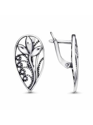 Серьги бижутерия, покрытие - серебрение с оксидированием, отделка - алмазная грань, без вставок