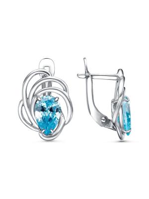 Серьги бижутерия, покрытие - платинирование, вставка - фианит (недрагоценный камень)