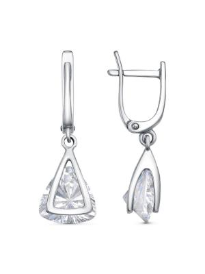 Серьги серебро 925 пробы, покрытие - платинирование, вставка - фианит (недрагоценный камень)