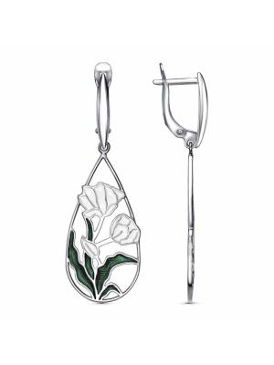 Серьги бижутерия, покрытие - платинирование, отделка - эмаль, без вставок