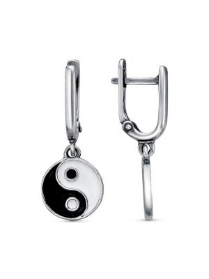 Серьги бижутерия, покрытие - серебрение с оксидированием, отделка - эмаль, без вставок