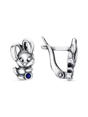 Серьги бижутерия, покрытие - серебрение с оксидированием, вставка - стекло ювелирное preciosa