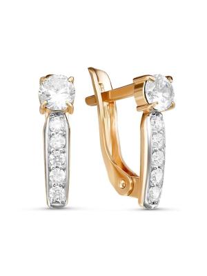 Серьги серебро 925 пробы, покрытие - золочение, выборочное родирование, вставка - фианит (недрагоценный камень)