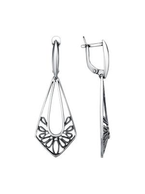 Серьги бижутерия, покрытие - серебрение с оксидированием, без вставок