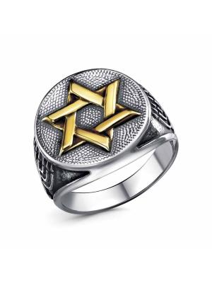 Кольцо бижутерия, покрытие - серебрение с оксидированием, выборочное золочение, без вставок