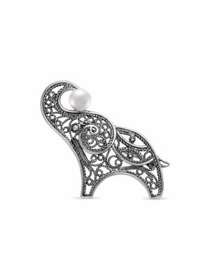 Брошь бижутерия, покрытие - серебрение с оксидированием, вставка - культивированный жемчуг