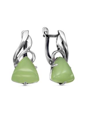 Серьги бижутерия, покрытие - серебрение с оксидированием, вставка - искусственный нефрит