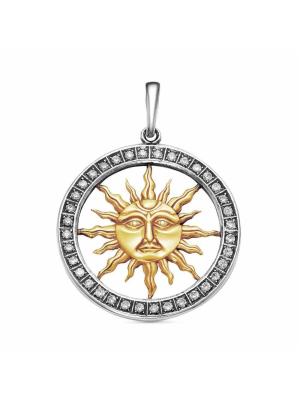 Подвеска бижутерия, покрытие - серебрение с оксидированием, выборочное золочение, вставка - стекло ювелирное preciosa