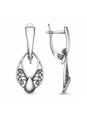 Серьги бижутерия, покрытие - серебрение с оксидированием, без вставок