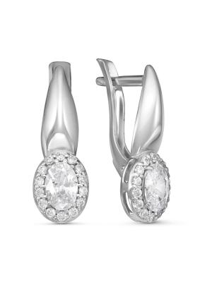 Серьги серебро 925 пробы, покрытие - родирование, вставка - фианит (недрагоценный камень)