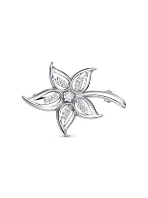 Брошь серебро 925 пробы, покрытие - родирование, вставка - фианит (недрагоценный камень)