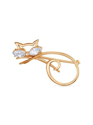 Брошь серебро 925 пробы, покрытие - золочение, вставка - фианит (недрагоценный камень)