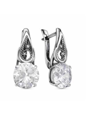 Серьги серебро 925 пробы, покрытие - оксидирование, вставка - фианит (недрагоценный камень)