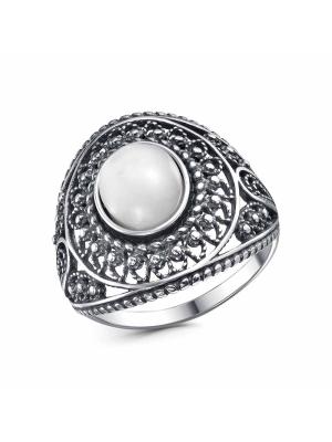 Кольцо серебро 925 пробы, покрытие - оксидирование, вставка - перламутр