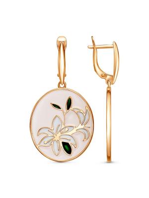 Серьги серебро 925 пробы, покрытие - золочение, отделка - эмаль, без вставок