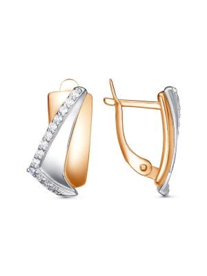 Серьги серебро 925 пробы, покрытие - золочение, выборочное родирование, вставка - фианит (недрагоценный камень)