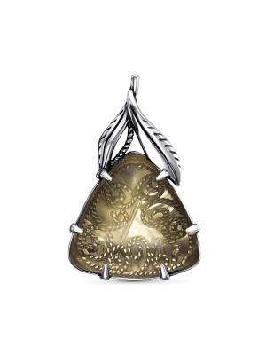 Брошь бижутерия, покрытие - серебрение с оксидированием, вставка - стекло ювелирное собственной огранки