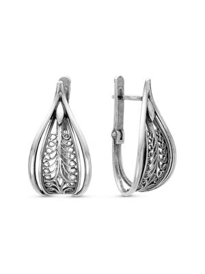 Серьги бижутерия, покрытие - серебрение с оксидированием, без вставок