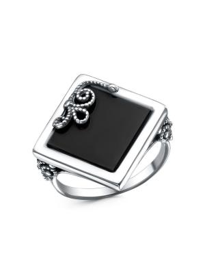 Кольцо бижутерия, покрытие - серебрение с оксидированием, вставка - искусственный агат черный