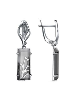 Серьги бижутерия, покрытие - серебрение с оксидированием, вставка - стекло ювелирное собственной огранки